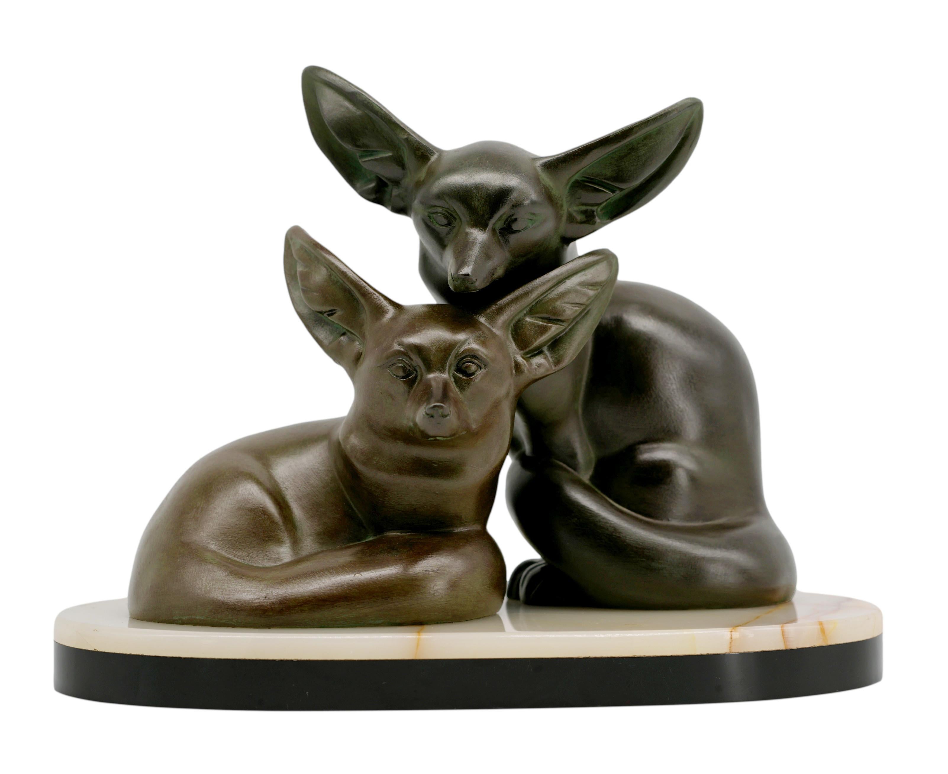 Irenee ROCHARD Couple of Fennecs Sculpture, 1920 In Excellent Condition For Sale In Saint-Amans-des-Cots, FR
