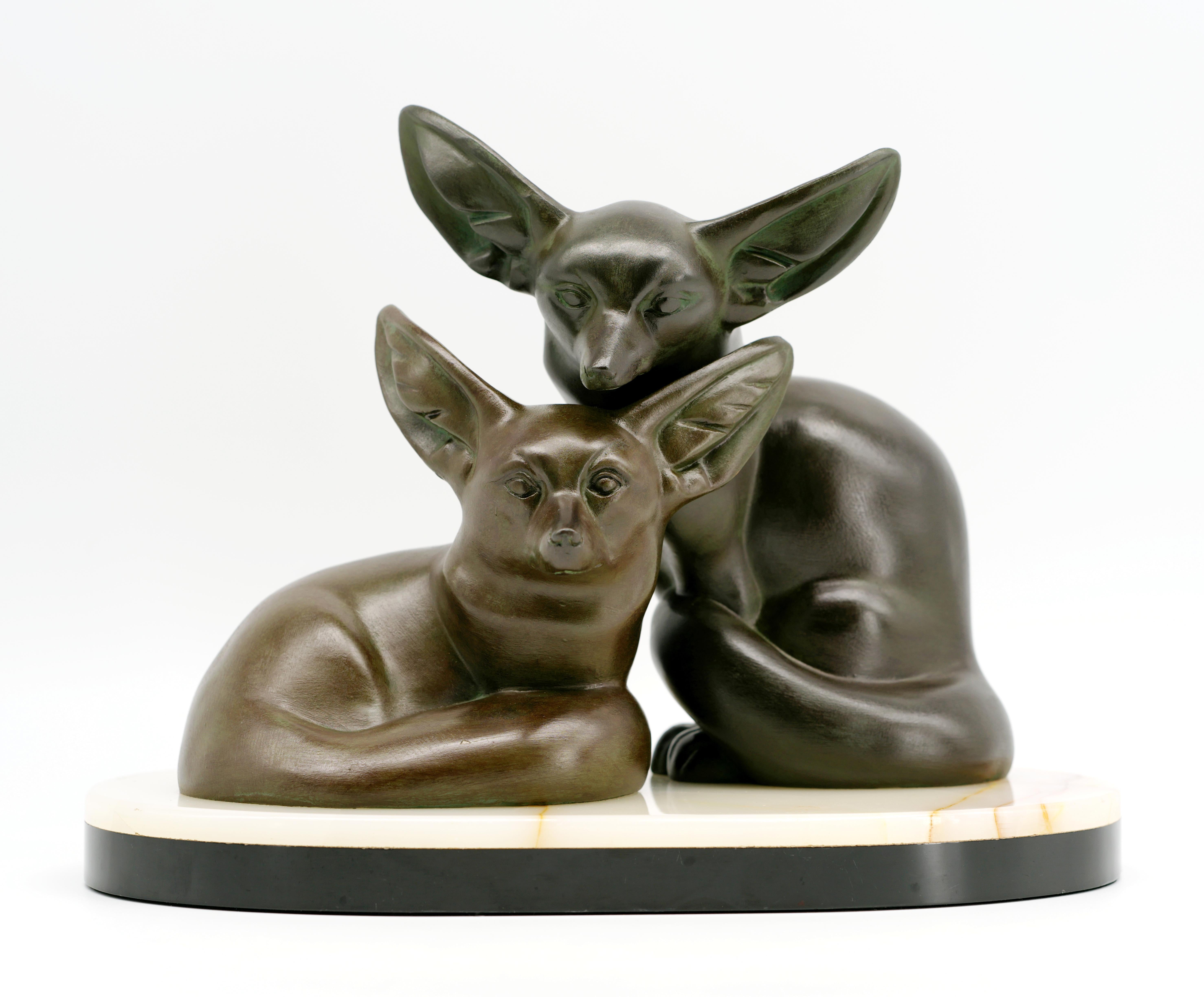 Mid-20th Century Irenee ROCHARD Couple of Fennecs Sculpture, 1930s For Sale