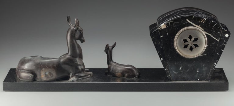 Irénée Rochard French Art Deco Large Mantle Clock with Deer, circa 1925 In Good Condition For Sale In Dallas, TX
