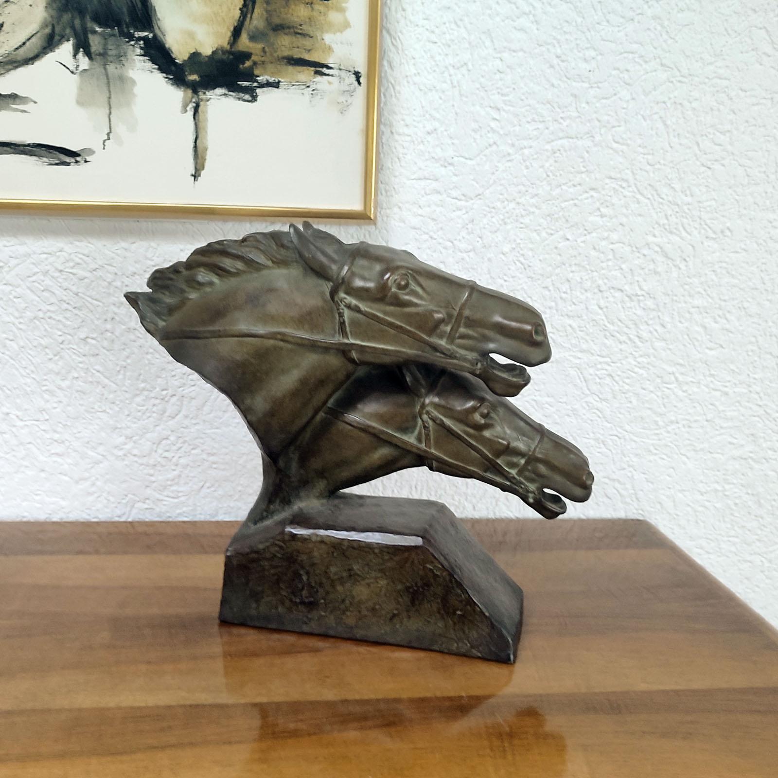 Art Deco Horse Heads in Motion, Sculpture by Ireneè Rochard France For Sale 2