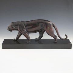 Irenee Rochard - Sculpture originale en bronze Art Déco d'une panthère striée