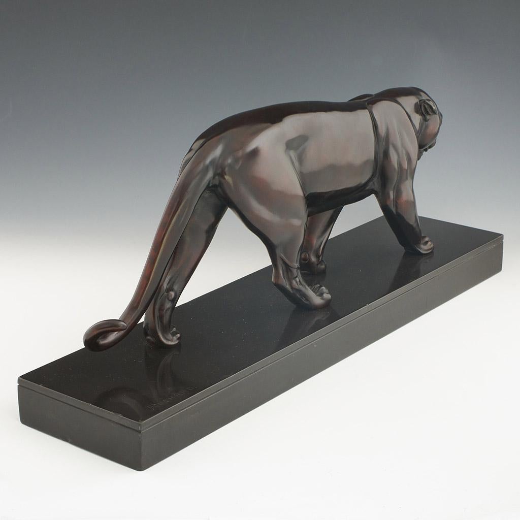 French Irenee Rochard Original Art Deco Bronze Sculpture of a Striding Panther
