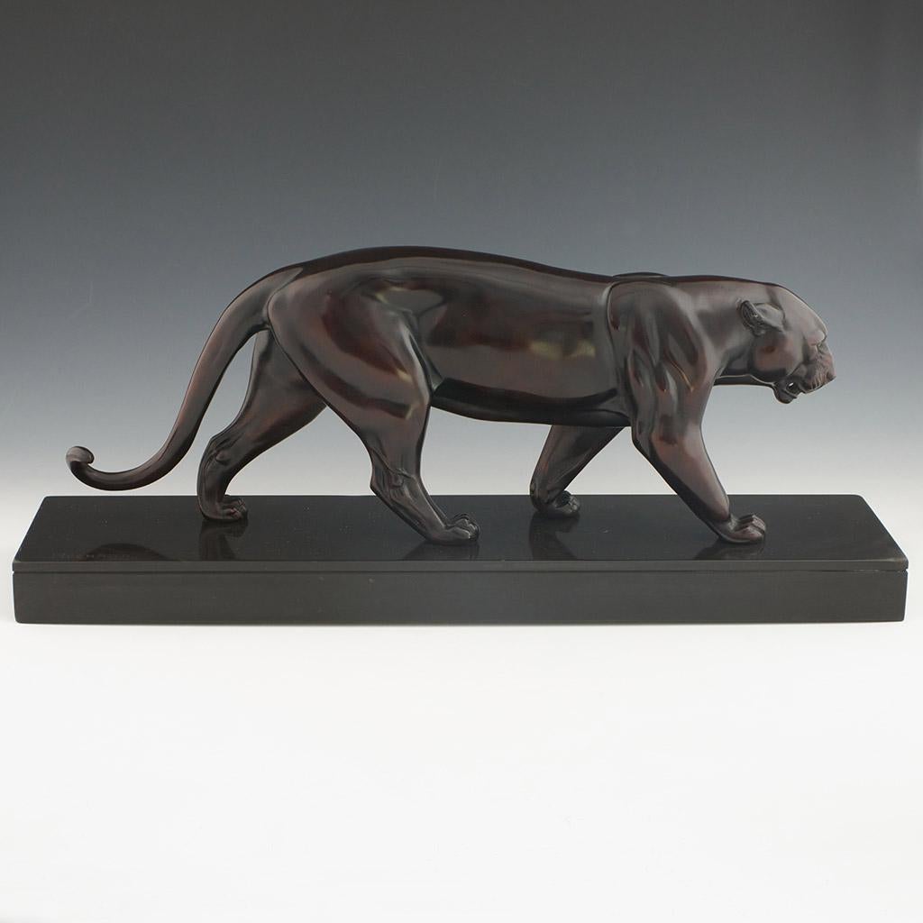 Irenee Rochard Original Art Deco Bronze Sculpture of a Striding Panther In Good Condition In Forest Row, East Sussex