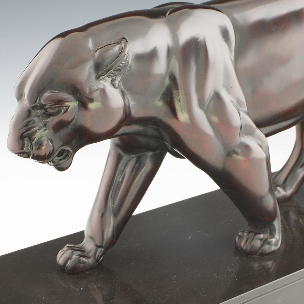 Irenee Rochard - Sculpture originale en bronze Art Déco d'une panthère striée 2