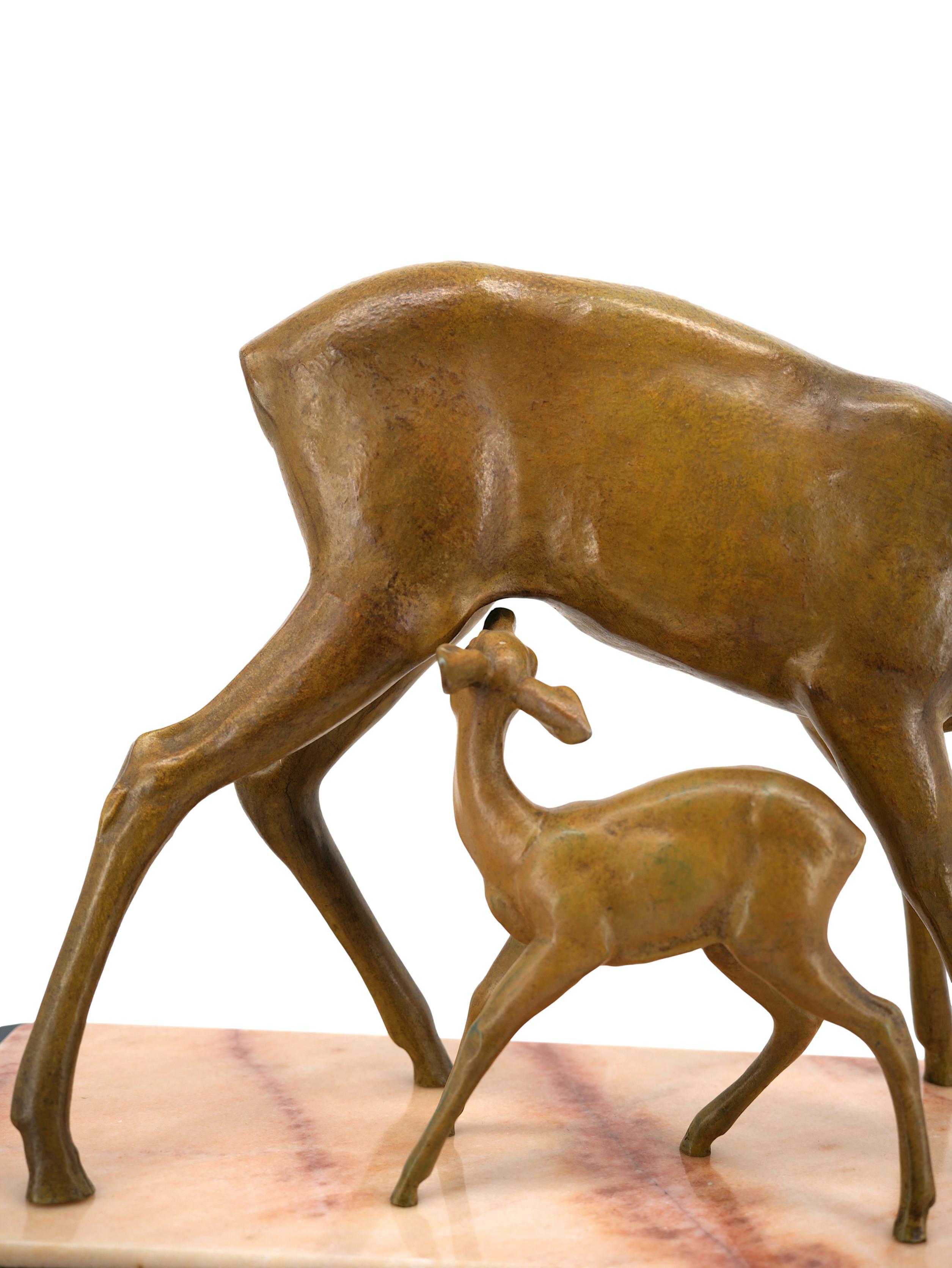 Irenee ROCHARD Rare and Large Doe and her Fawn Sculpture, 1920 For Sale 4