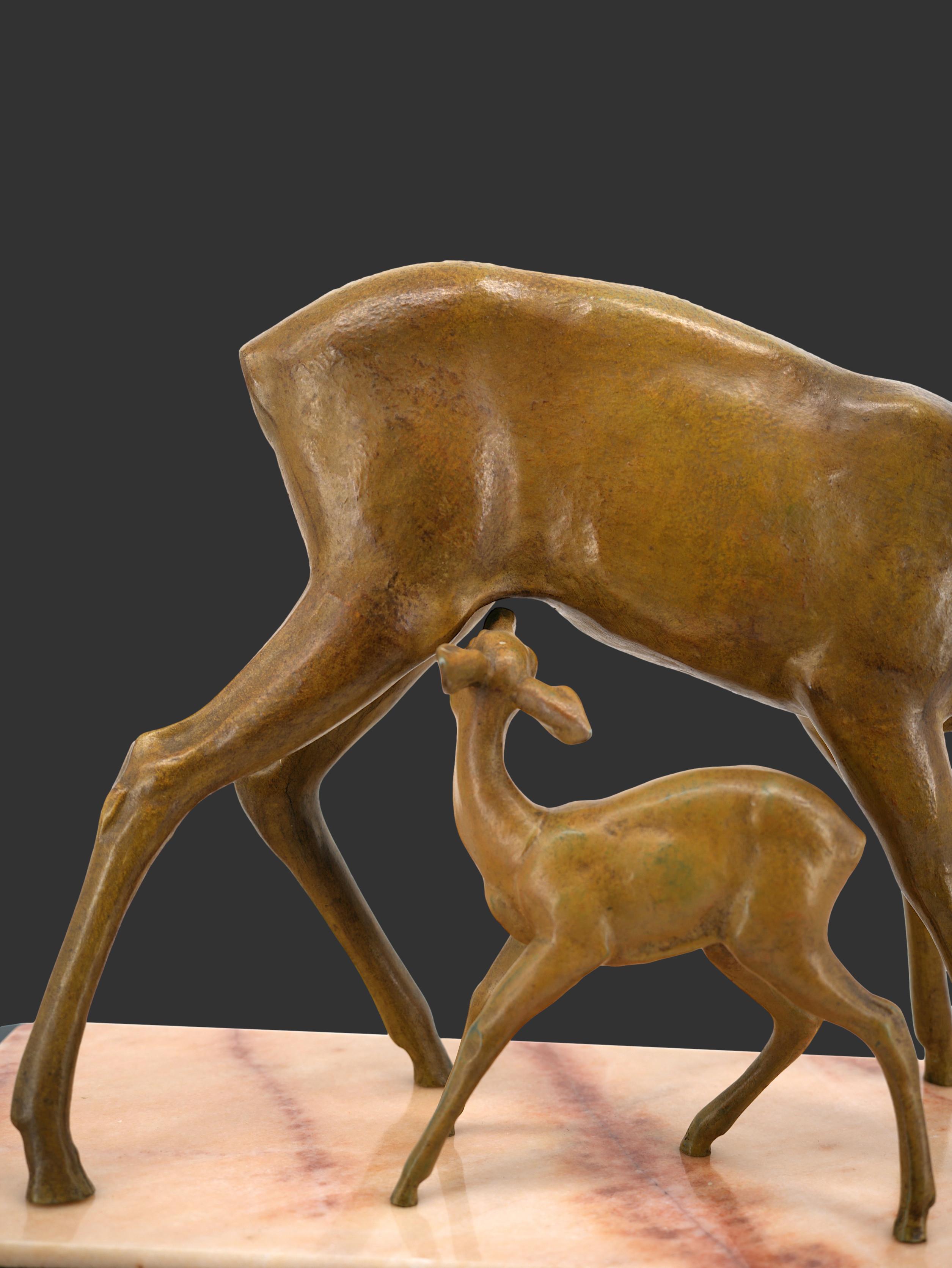 Irenee ROCHARD Rare and Large Doe and her Fawn Sculpture, 1920 For Sale 5