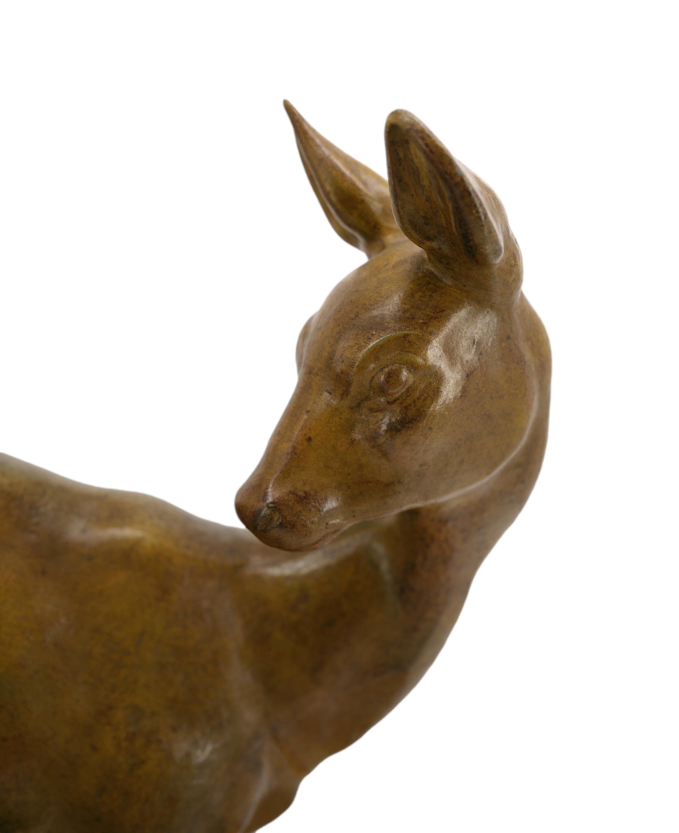 Irenee ROCHARD Rare and Large Doe and her Fawn Sculpture, 1920 For Sale 6