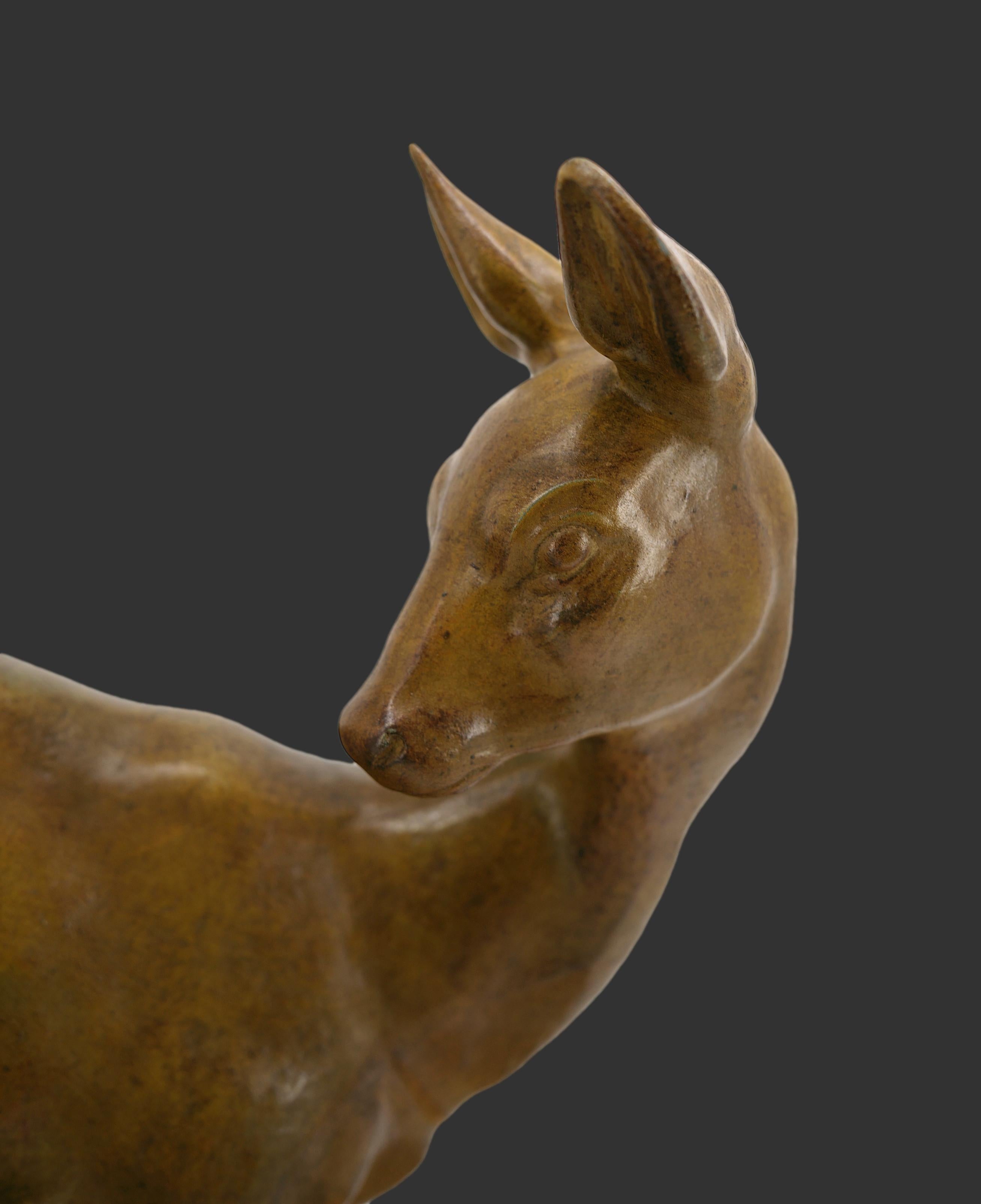 Irenee ROCHARD Rare and Large Doe and her Fawn Sculpture, 1920 For Sale 7