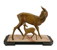 Irenee ROCHARD Rare and Large Doe and her Fawn Sculpture, 1920
