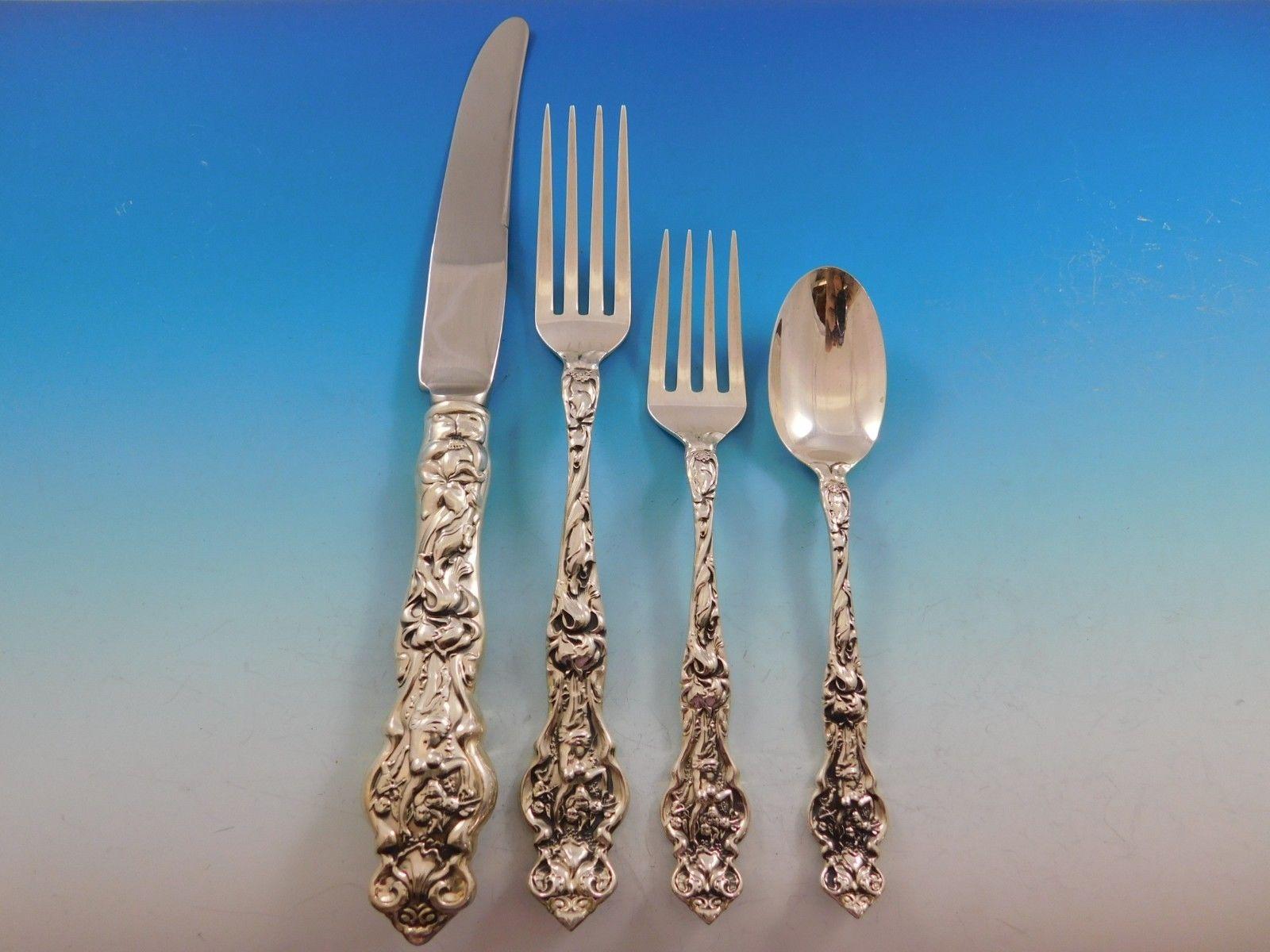 Irian by Wallace Sterling Silver Flatware Set for 12 Service 62 Pcs Dinner Size In Excellent Condition In Big Bend, WI