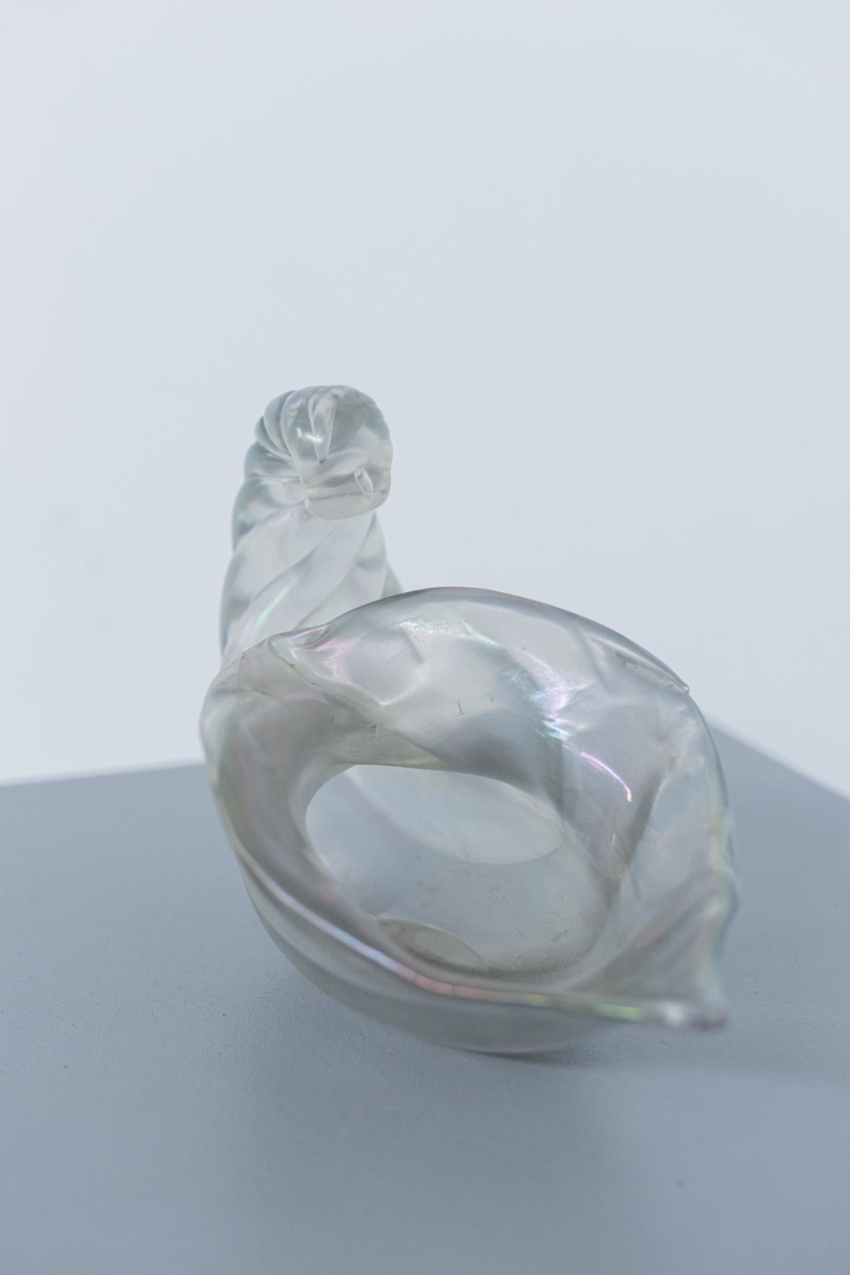 Wonderful transparent Murano glass cornucopia designed by Ercole Barovier in the 1930s.
Beautiful shape and particular transparent workmanship of the Iridato glass. 
Its shell effect gives a majestic aura, but at the same time elegant.
It is