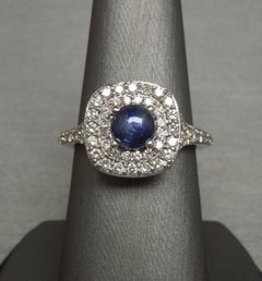 Iridescent 1.58 Carat Sapphire and Square Diamond Halo Ring