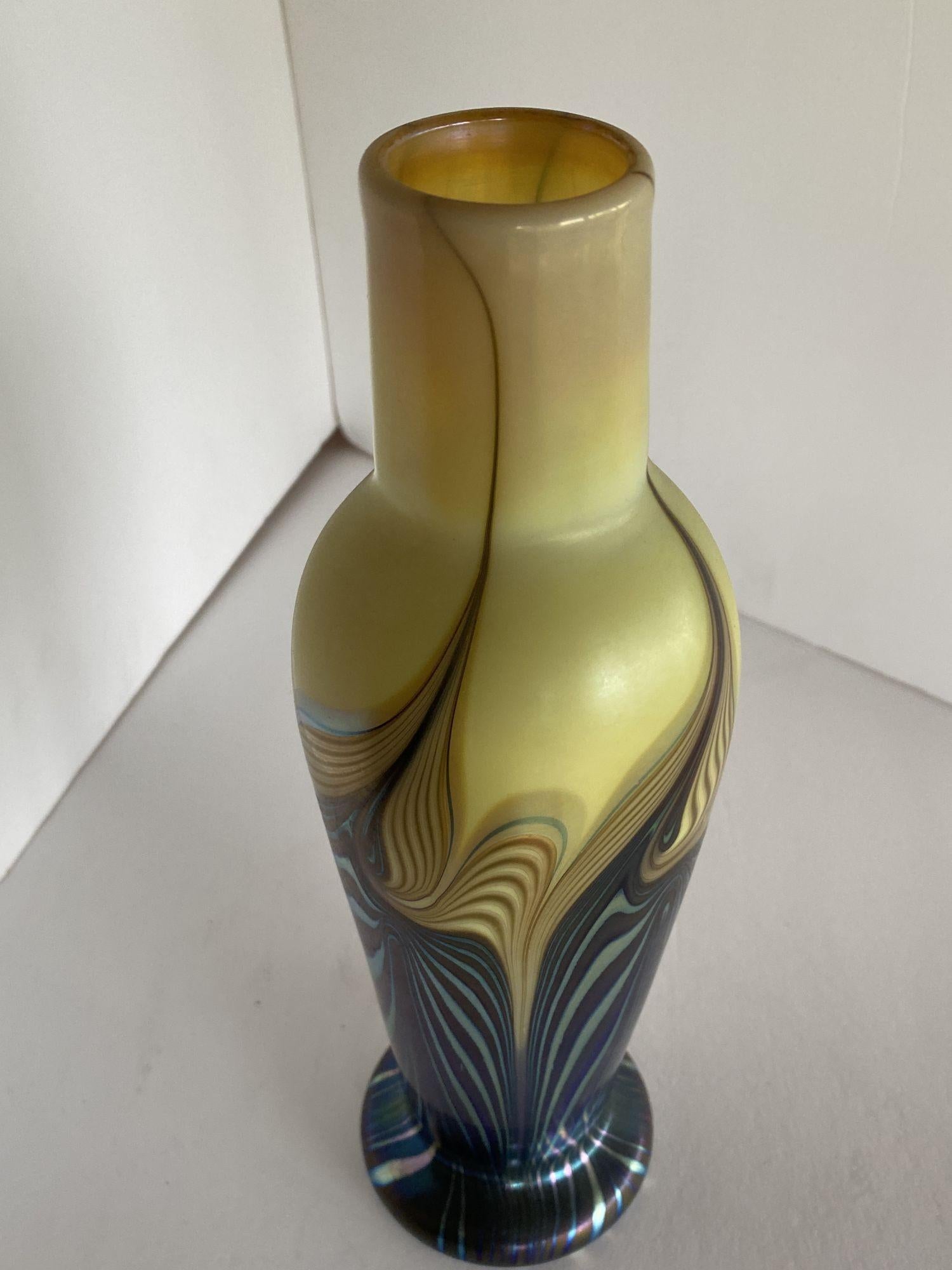 Late 20th Century Iridescent 7 Color Art Glass Vase by Lundberg Studio