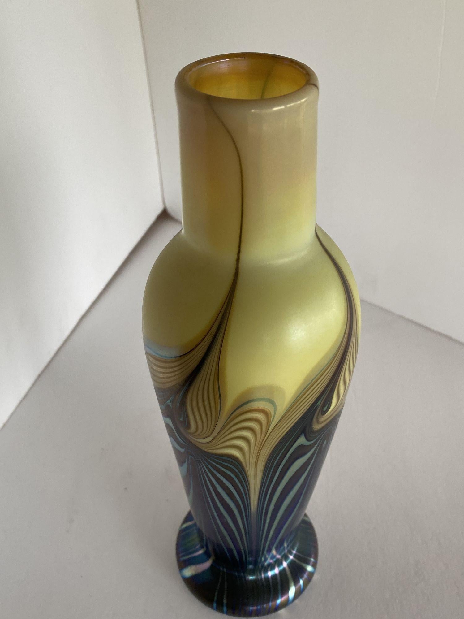 Late 20th Century Iridescent 7 Color Art Glass Vase by Lundberg Studio For Sale