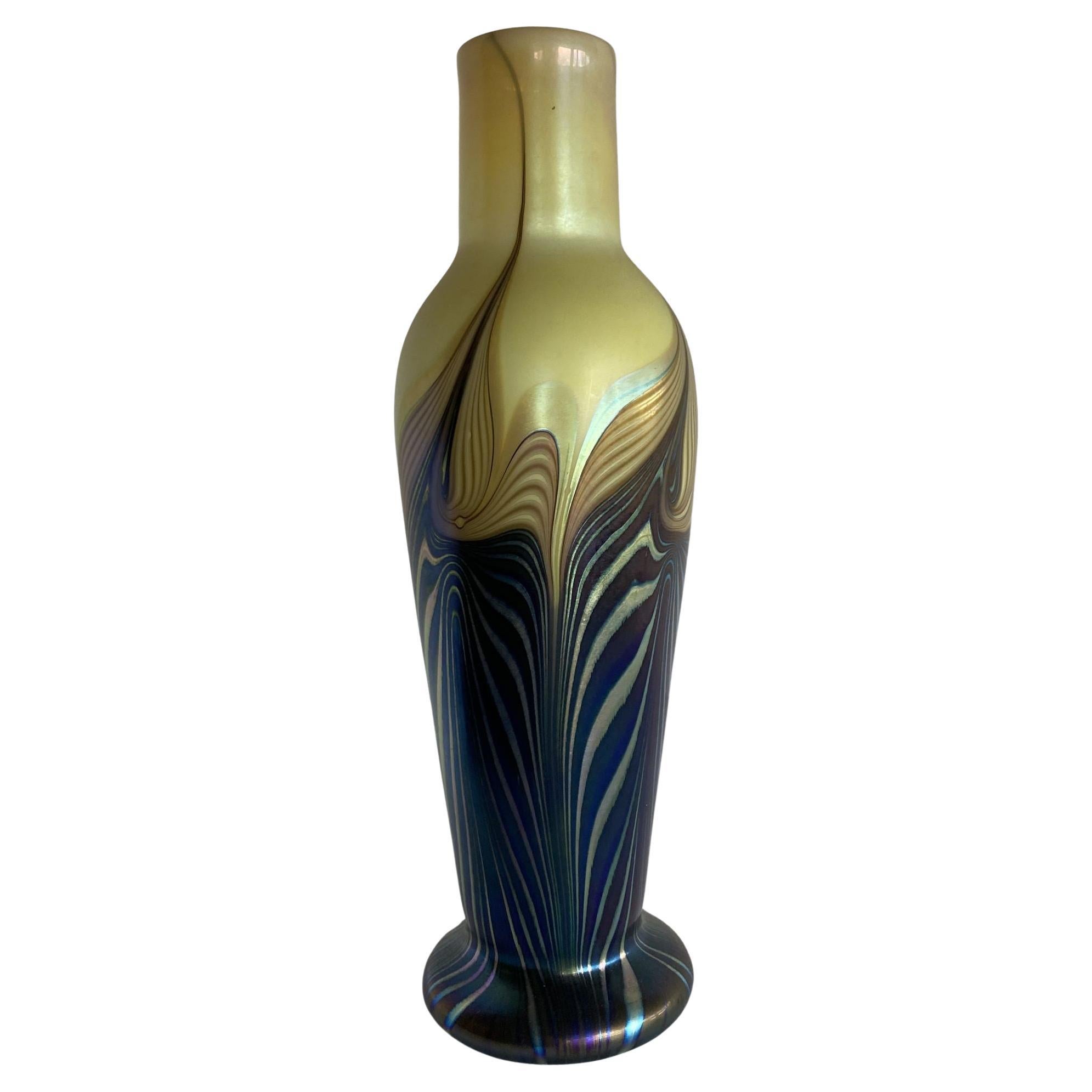 Iridescent 7 Color Art Glass Vase by Lundberg Studio For Sale