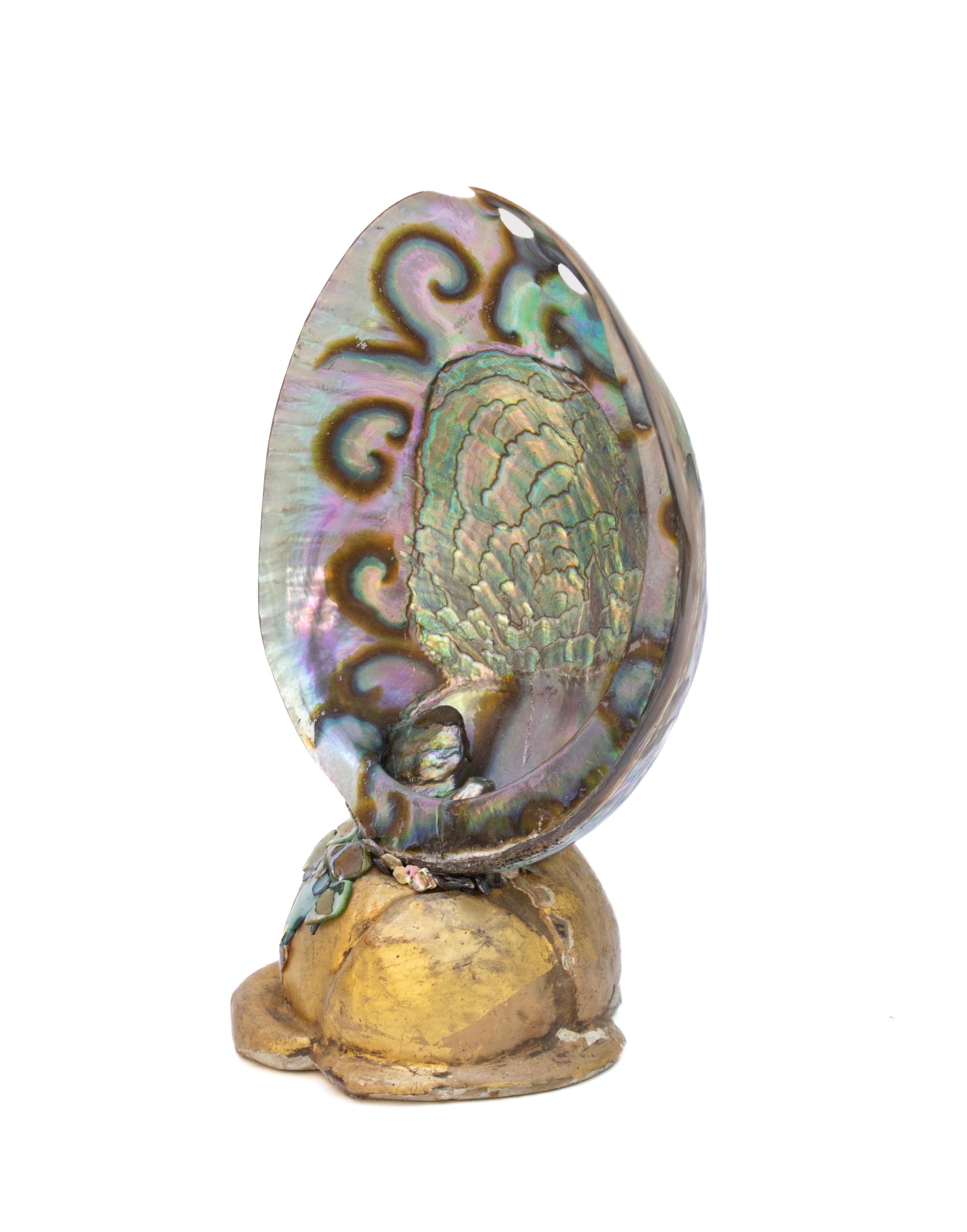 Iridescent Abalone Shell on 18th Century Italian Gilded Base with Baroque Pearls In Excellent Condition For Sale In Dublin, Dalkey