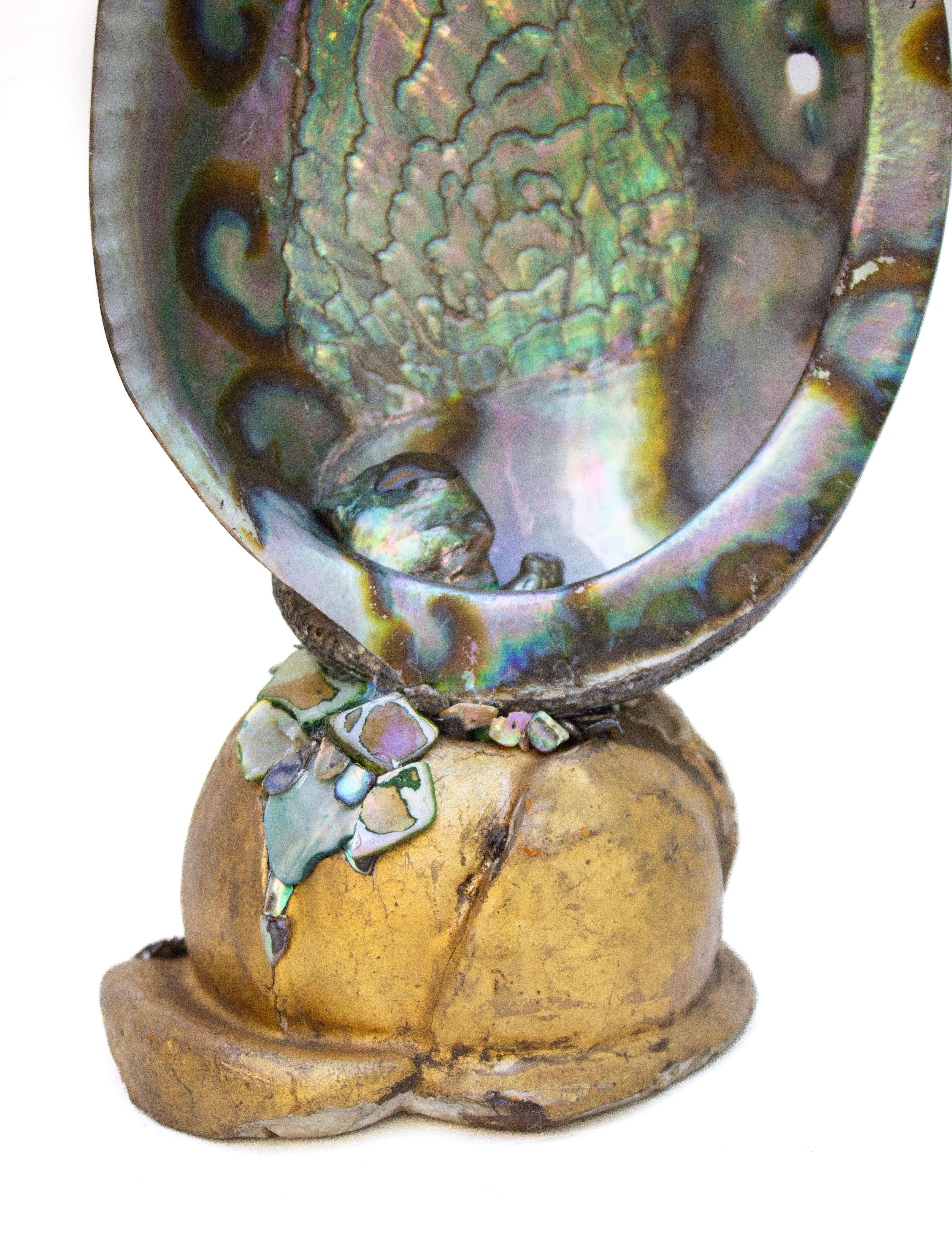 18th Century and Earlier Iridescent Abalone Shell on 18th Century Italian Gilded Base with Baroque Pearls For Sale