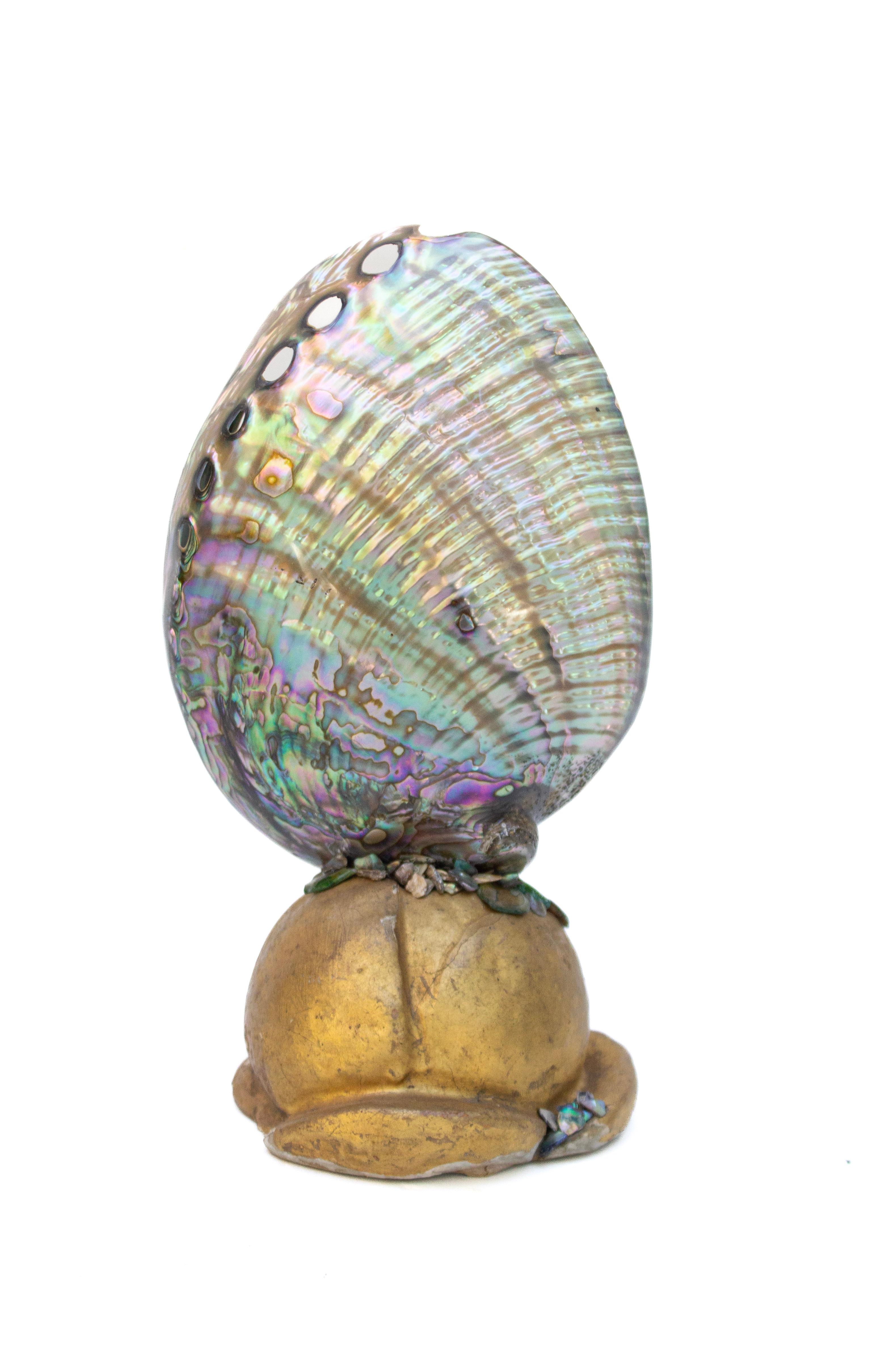 Iridescent Abalone Shell on 18th Century Italian Gilded Base with Baroque Pearls For Sale 1