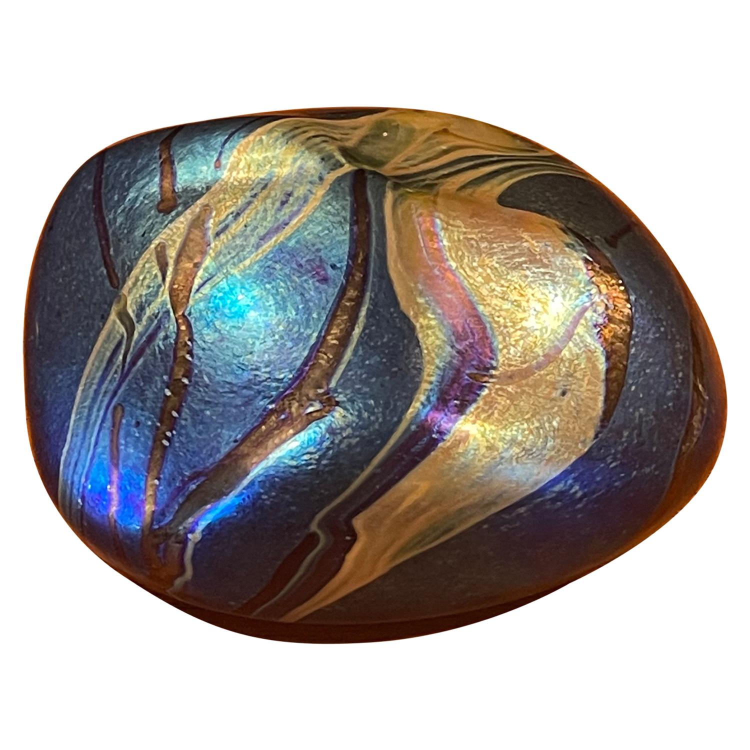 Iridescent Art Glass Paperweight by Siddy Langley For Sale