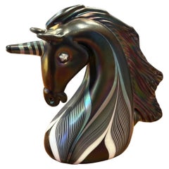 Iridescent Art Glass Unicorn Sculpture by Stuart Abelman