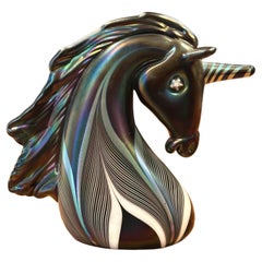 Iridescent Art Glass Unicorn Sculpture by Stuart Abelman
