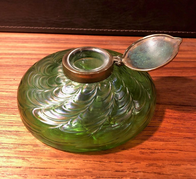 Iridescent Art Nouveau Art Glass Inkwell by Loetz For Sale at 1stdibs