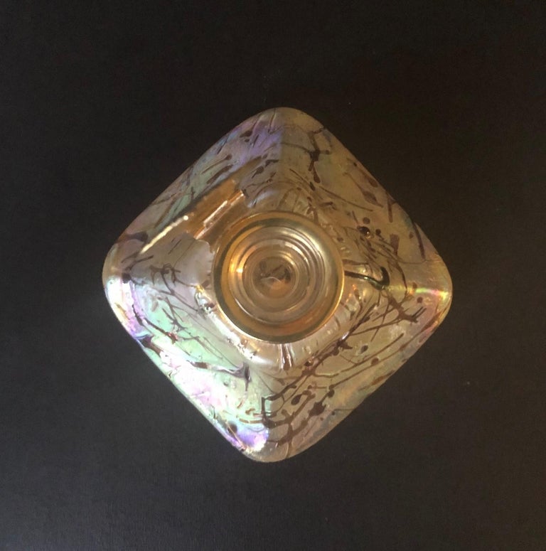 Iridescent Art Nouveau Art Glass Inkwell by Loetz For Sale at 1stdibs