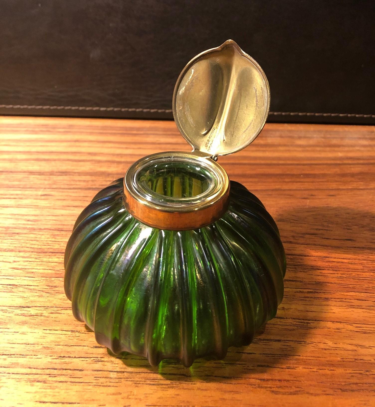 Czech Iridescent Art Nouveau Art Glass Inkwell For Sale