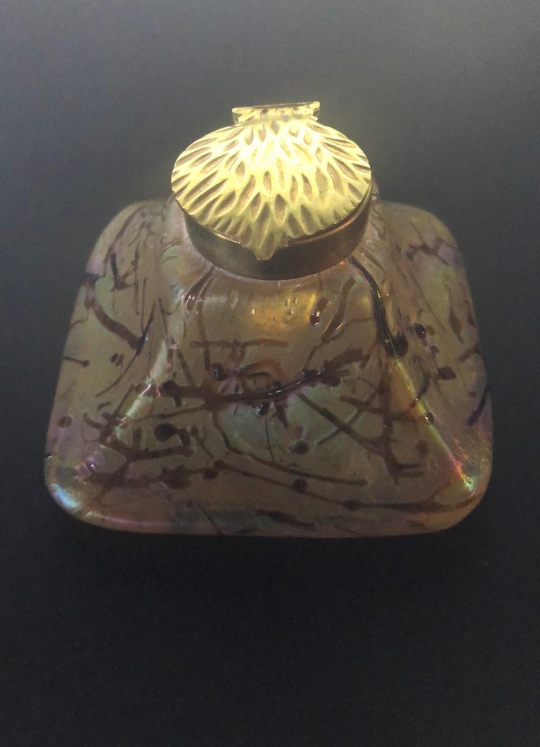 Iridescent Art Nouveau Art Glass Inkwell by Loetz For Sale at 1stdibs