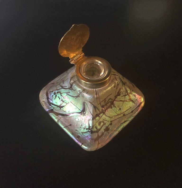 Iridescent Art Nouveau Art Glass Inkwell by Loetz For Sale at 1stdibs