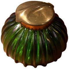 Iridescent Art Nouveau Art Glass Inkwell