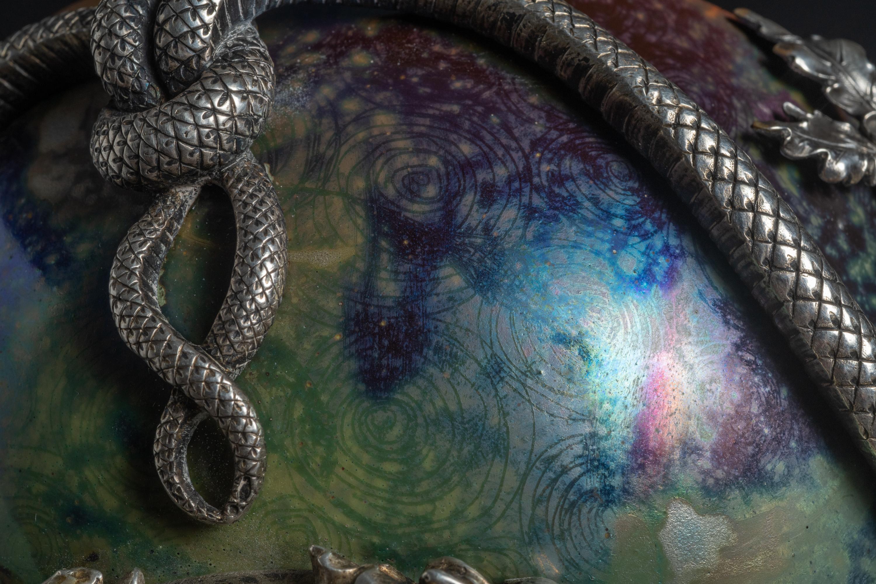 Bol Art Nouveau irisé avec monture serpentine en argent de Clement Massier 5