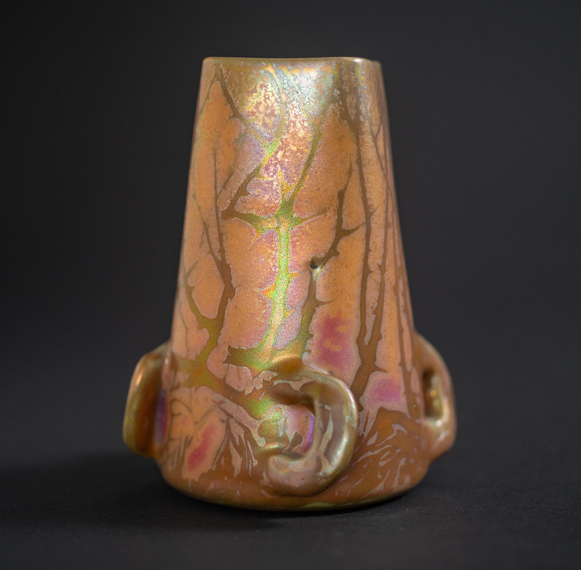 French Iridescent Art Nouveau Bramble Vase by Lucien Lévy-Dhurmer for Clement Massier For Sale