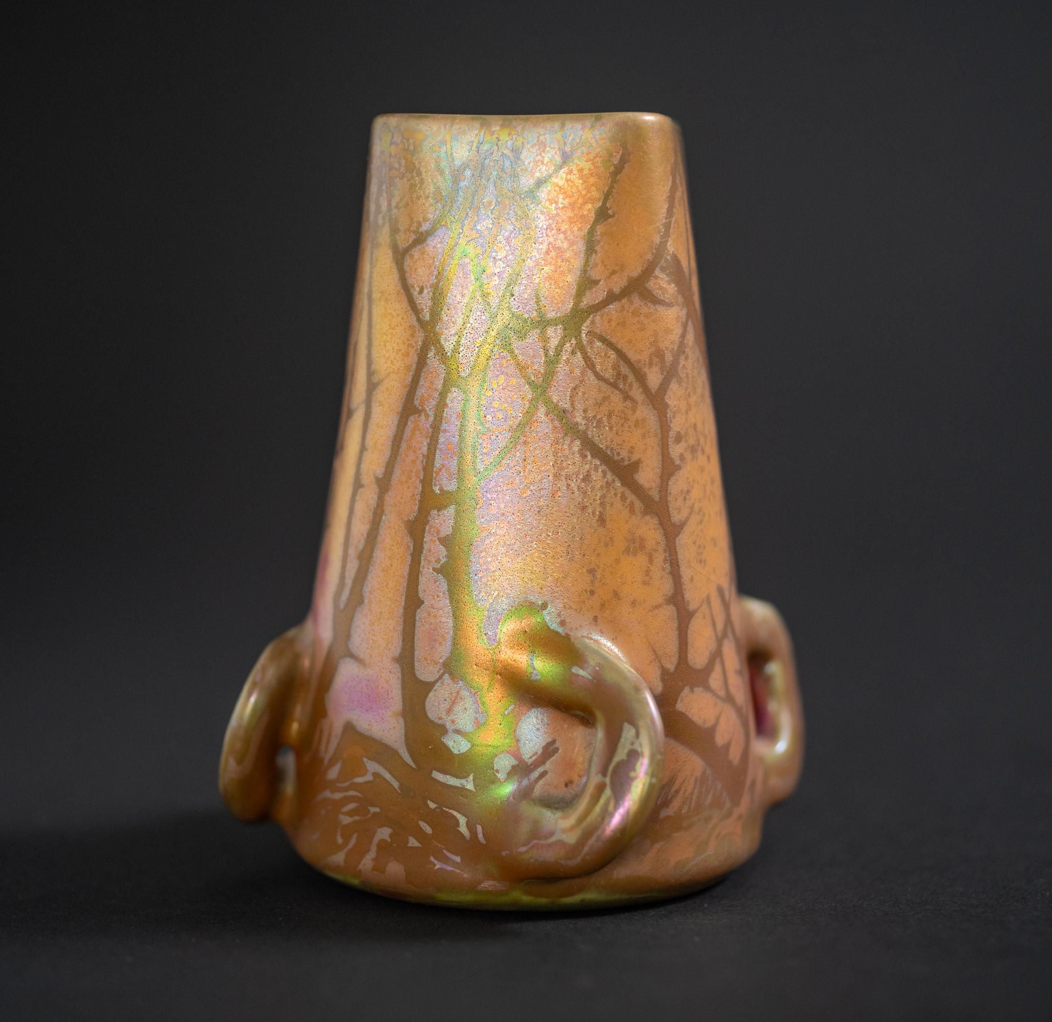 Glazed Iridescent Art Nouveau Bramble Vase by Lucien Lévy-Dhurmer for Clement Massier For Sale