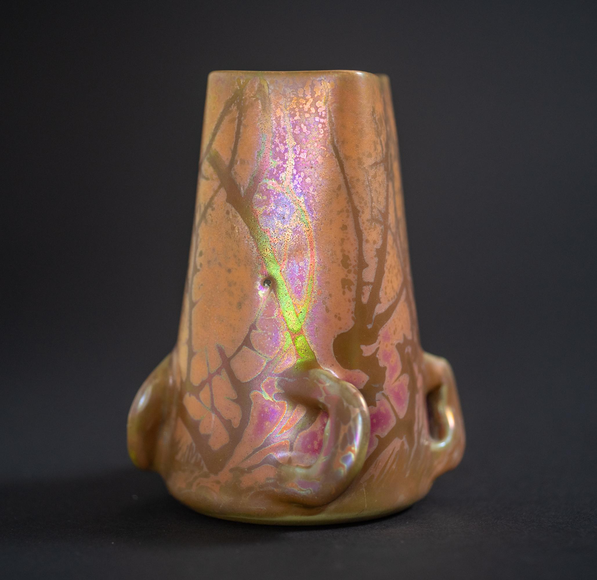Iridescent Art Nouveau Bramble Vase by Lucien Lévy-Dhurmer for Clement Massier In Excellent Condition For Sale In Chicago, US