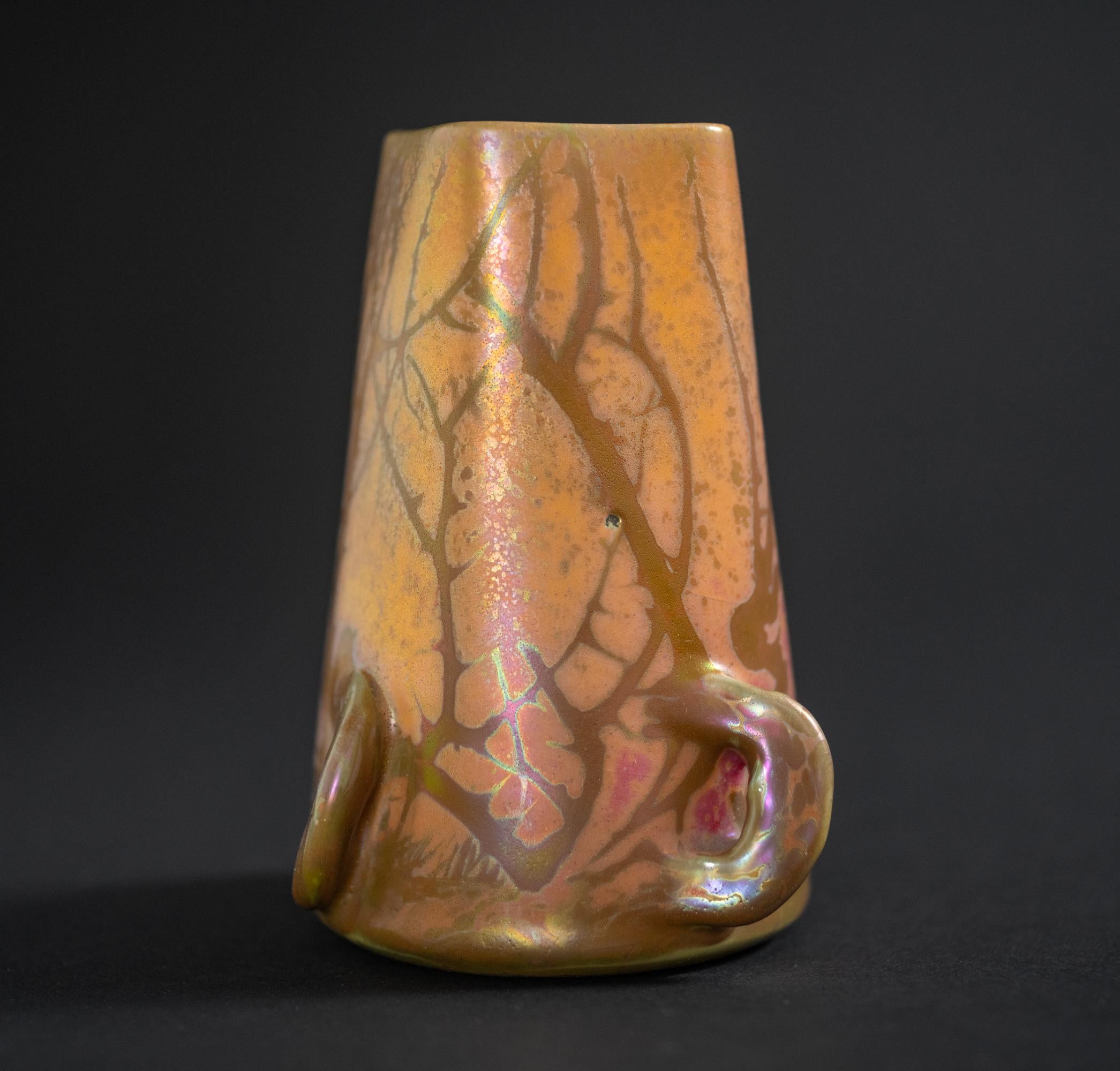 Late 19th Century Iridescent Art Nouveau Bramble Vase by Lucien Lévy-Dhurmer for Clement Massier For Sale