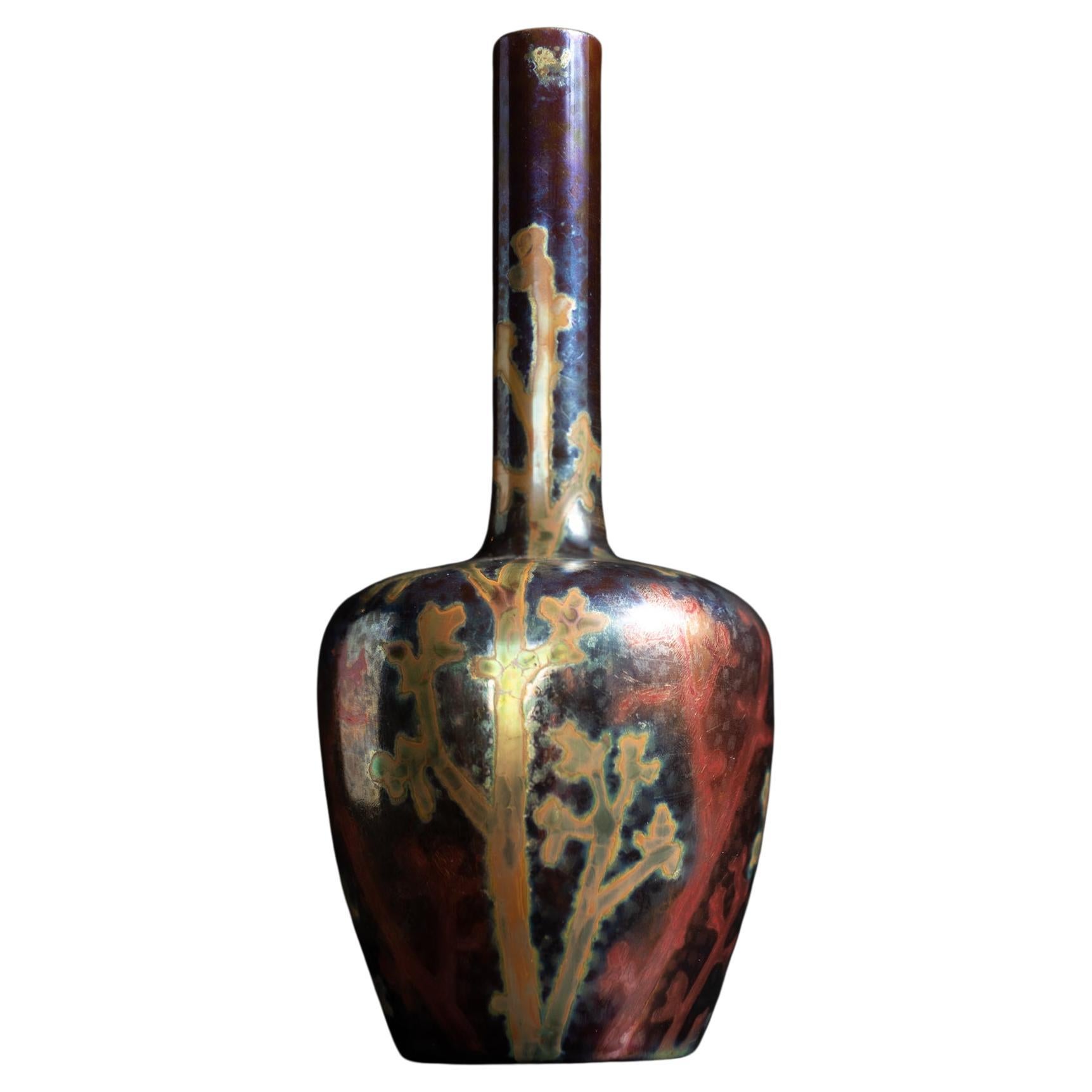 Iridescent Art Nouveau Coral Vase by Lucien Lévy-Dhurmer for Clement Massier For Sale