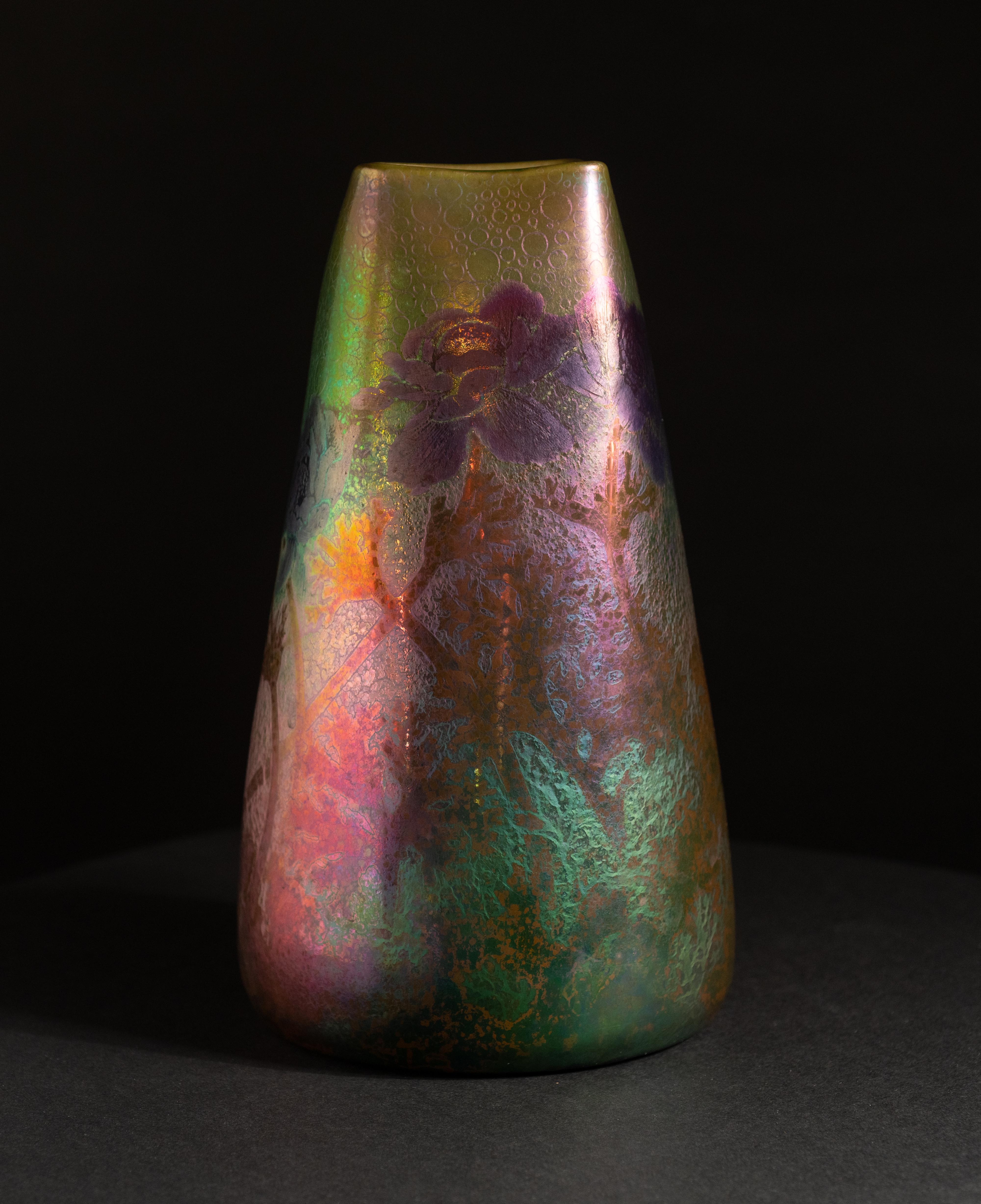Glazed Iridescent Art Nouveau Flower Vase by Lucien Levy-Dhurmer for Clement Massier For Sale