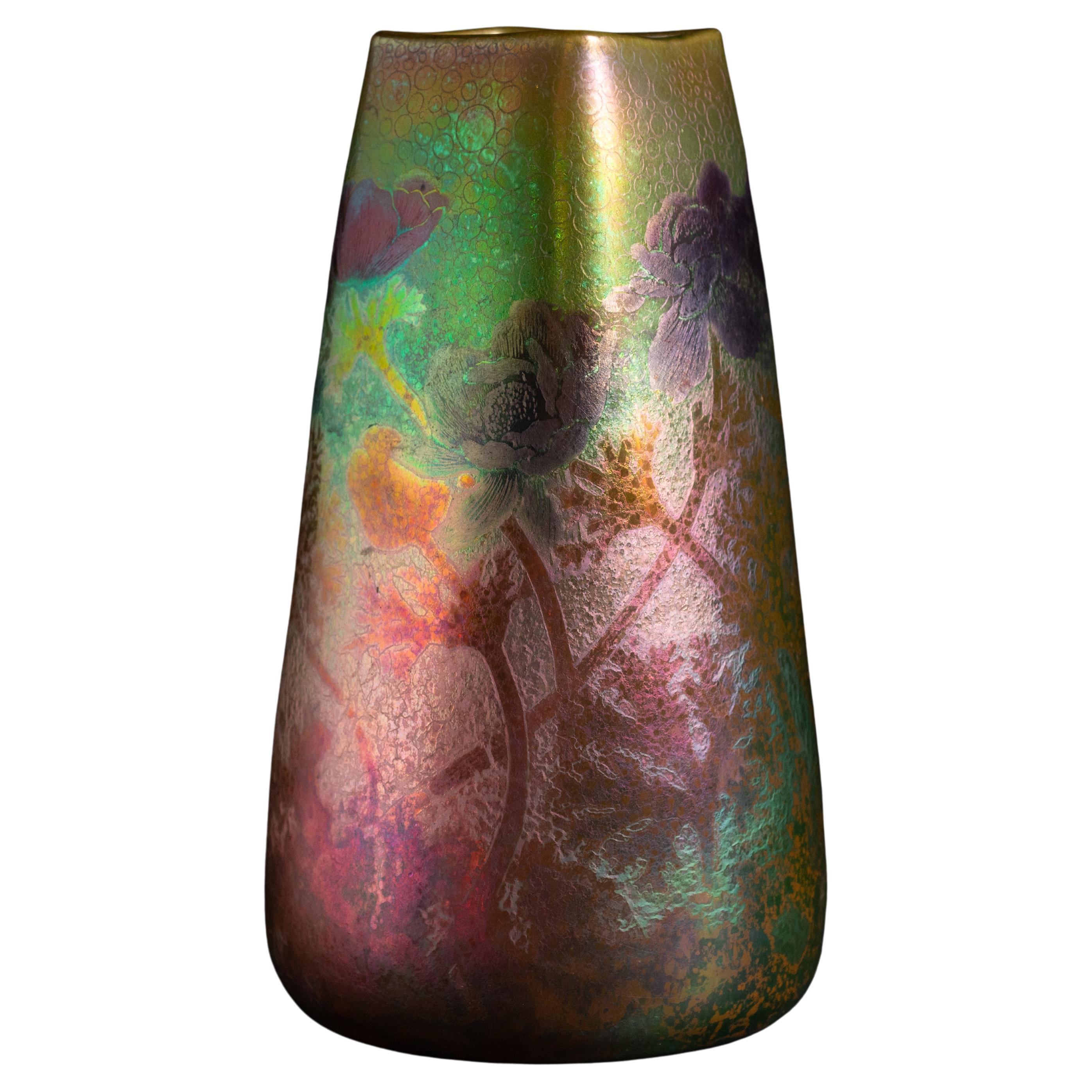 Iridescent Art Nouveau Flower Vase by Lucien Levy-Dhurmer for Clement Massier