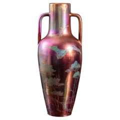 Iridescent Art Nouveau Forest Bats Vase by Delphin Massier