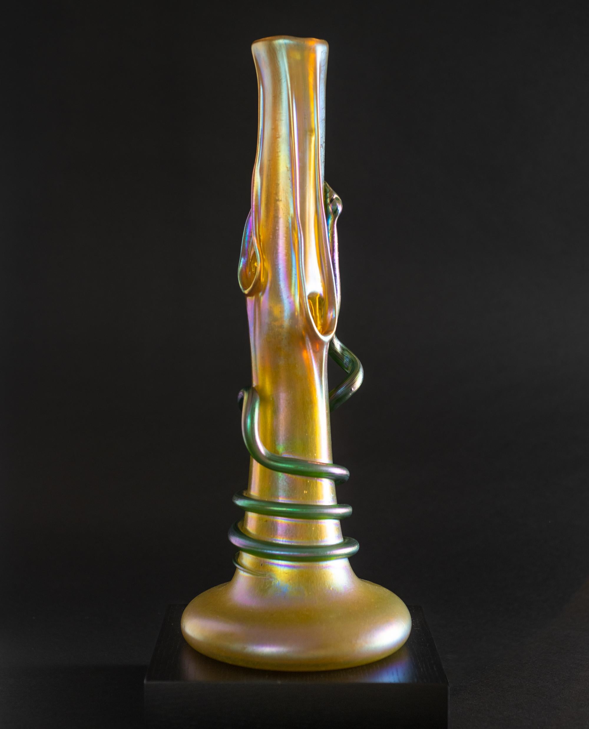 Austrian Iridescent Art Nouveau Glass Snake Vase by Johann Loetz Witwe For Sale