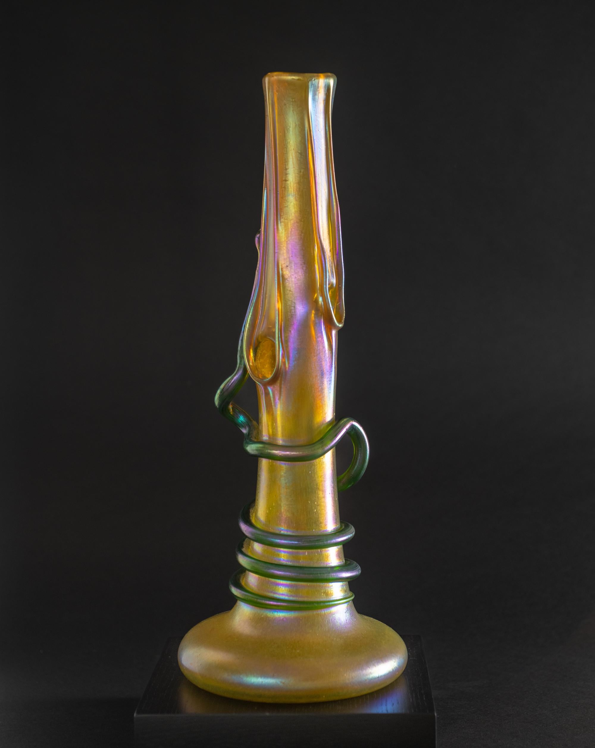 Hand-Crafted Iridescent Art Nouveau Glass Snake Vase by Johann Loetz Witwe For Sale