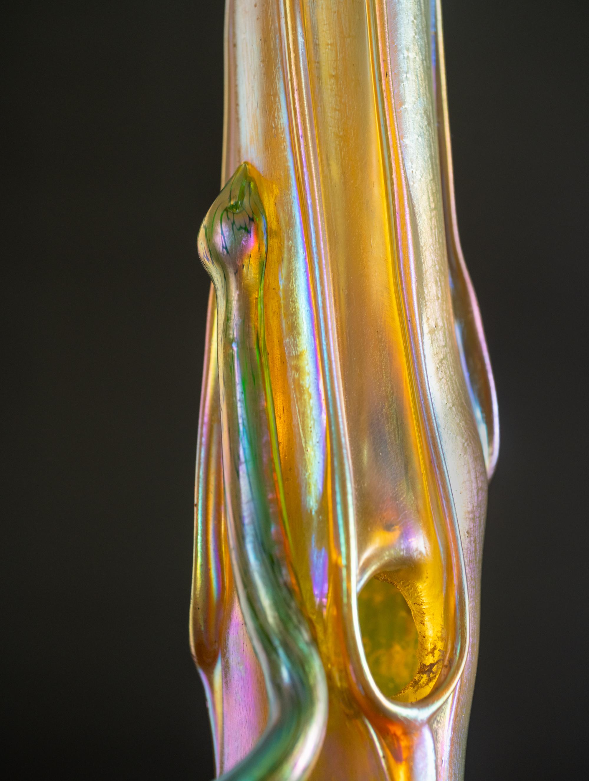 Early 20th Century Iridescent Art Nouveau Glass Snake Vase by Johann Loetz Witwe For Sale