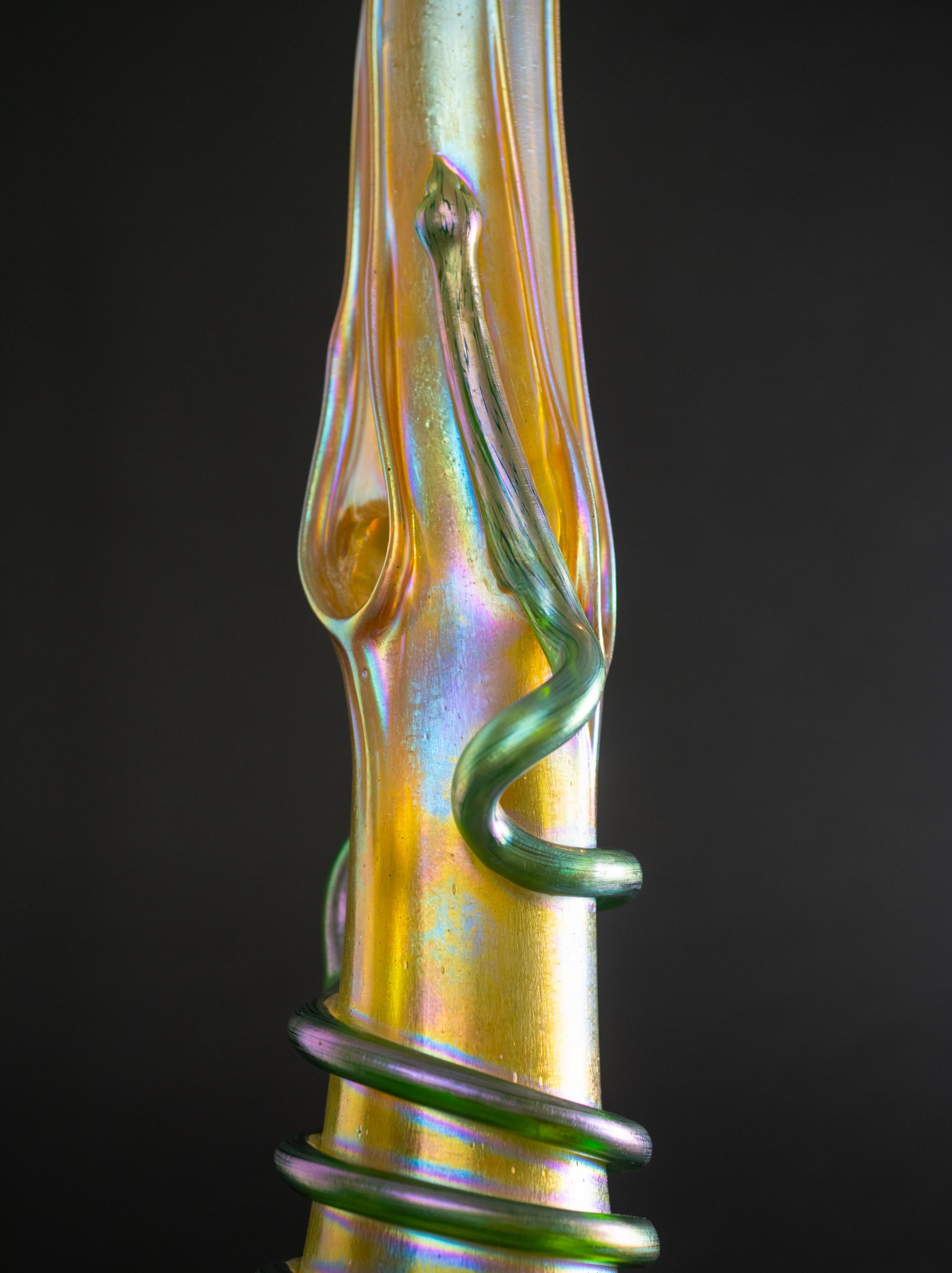 Art Glass Iridescent Art Nouveau Glass Snake Vase by Johann Loetz Witwe For Sale