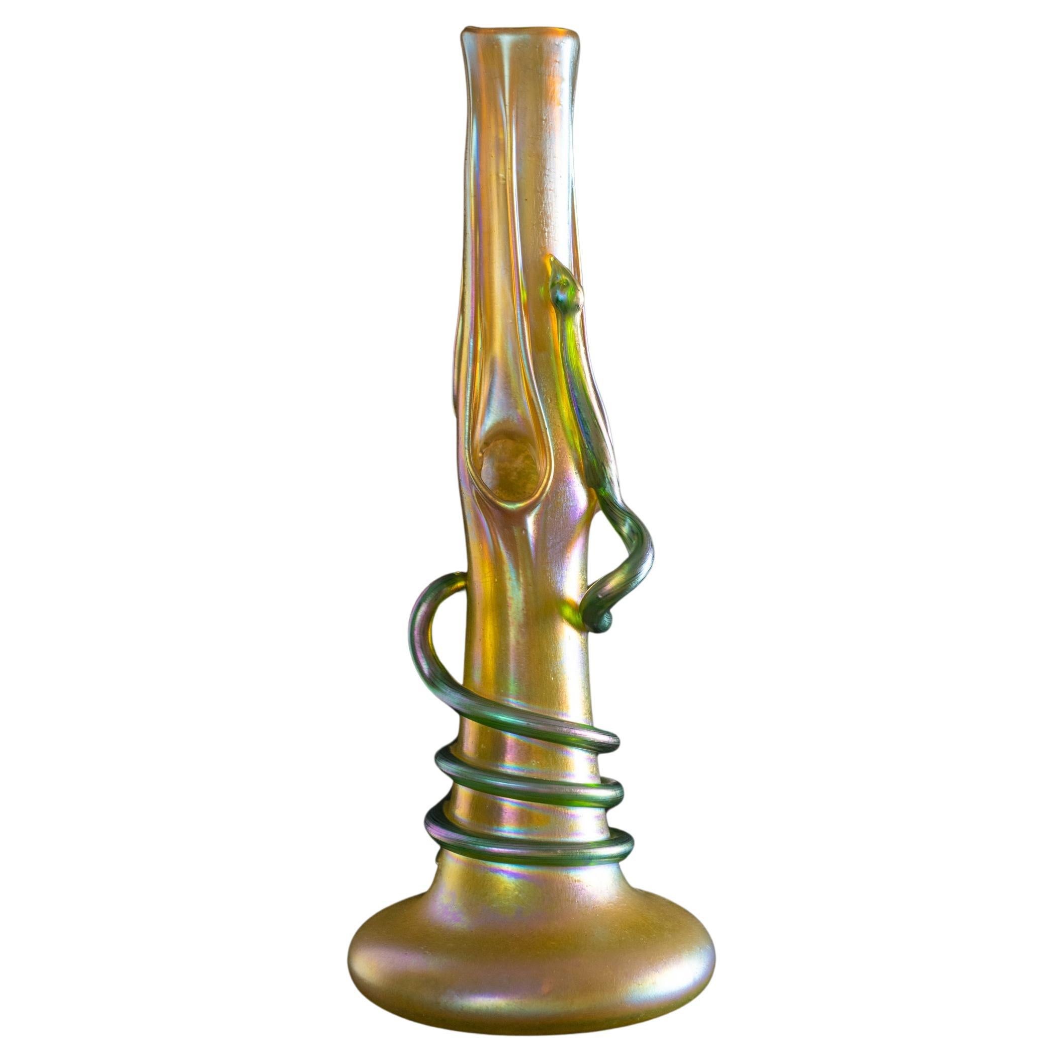 Iridescent Art Nouveau Glass Snake Vase by Johann Loetz Witwe For Sale