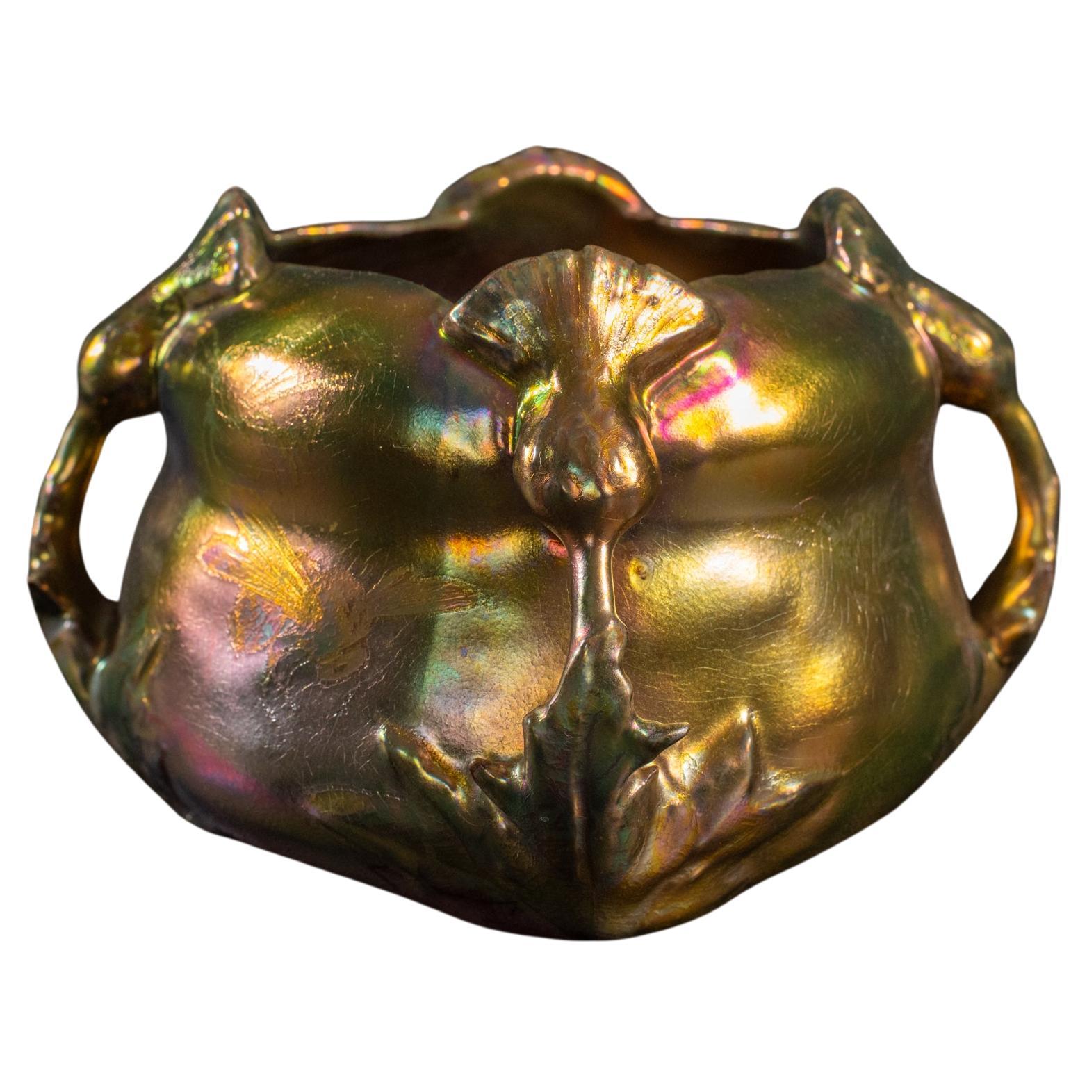 Iridescent Art Nouveau Golden Bees Vase by Delphin Massier for Clement Massier