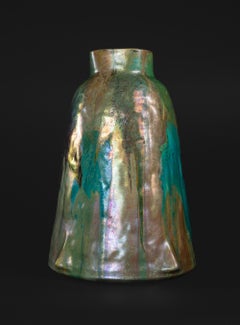 Iridescent Art Nouveau Leaves Vase by Lucien Lévy-Dhurmer for Clement Massier