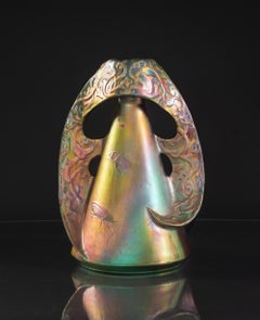 Iridescent Art Nouveau Monumental Beetle Vase by Delphin Massier