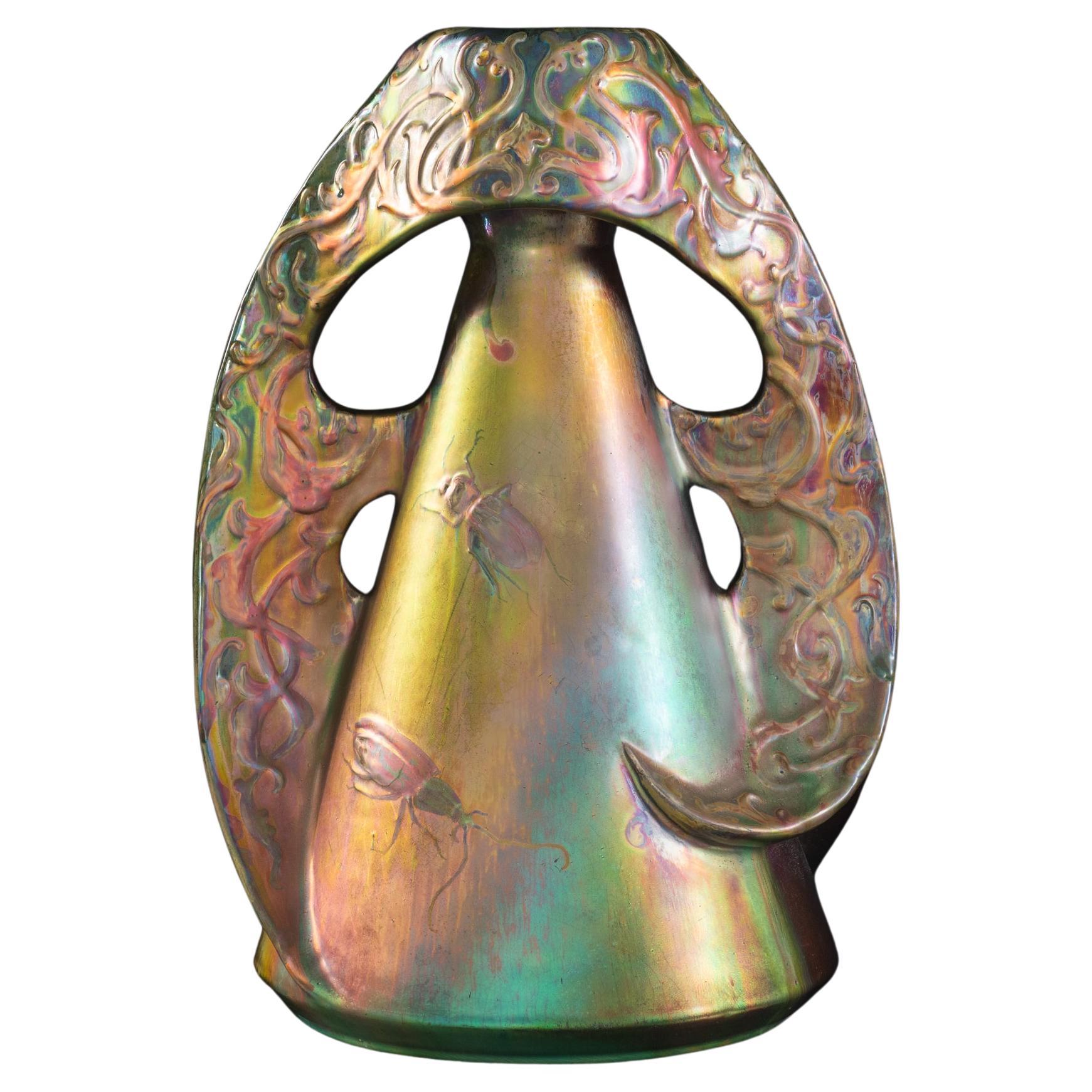 Vaso monumentale in stile Art Nouveau cangiante di Delphin Massier