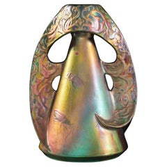 Iridescent Art Nouveau Monumental Beetle Vase by Delphin Massier